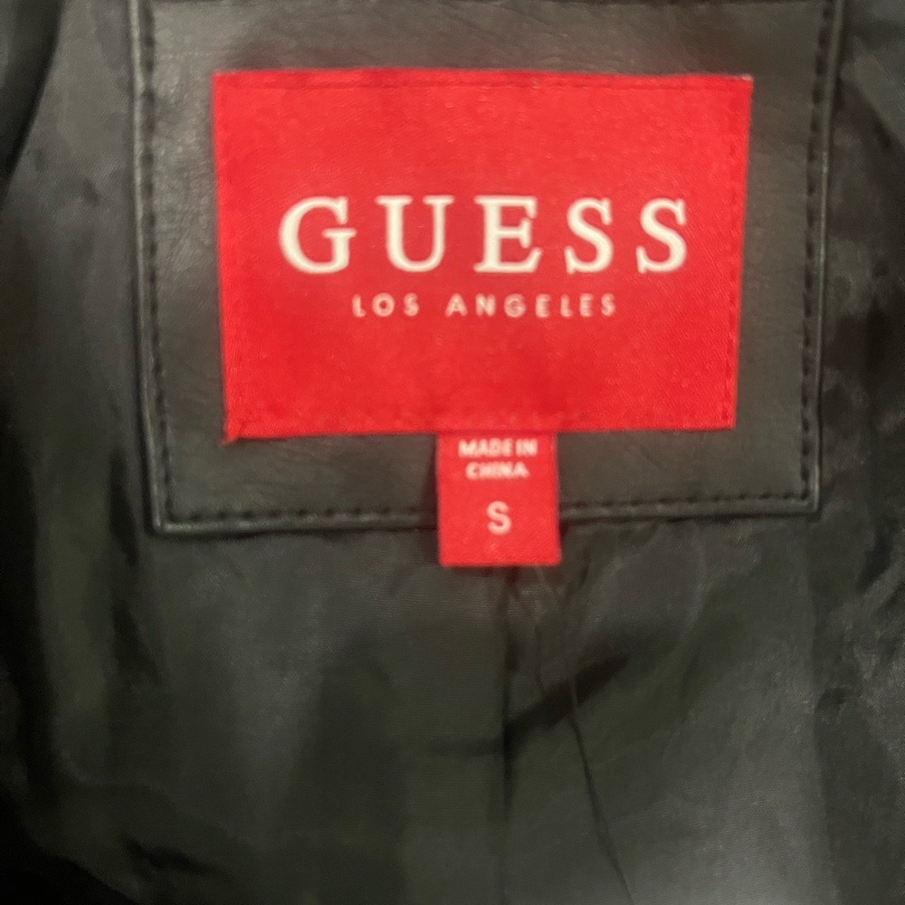 Guess Black Faux Leather Moto Jacket w/ Fleece Hoodie Small, Super Cute! - Picture 8 of 8